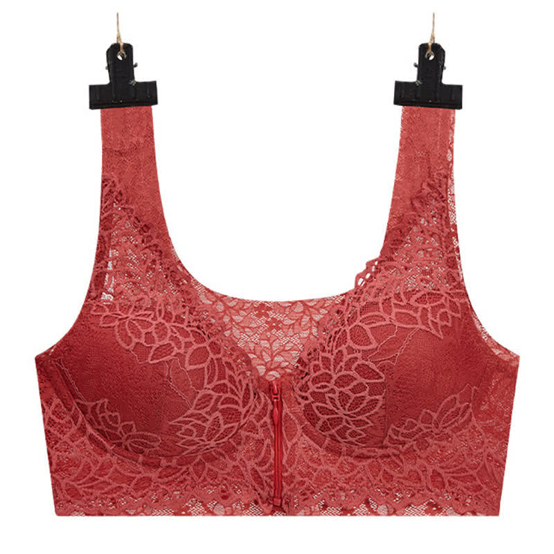 Soutien-gorge sexy sans armatures en dentelle grande taille avec fermeture éclair sur le devant