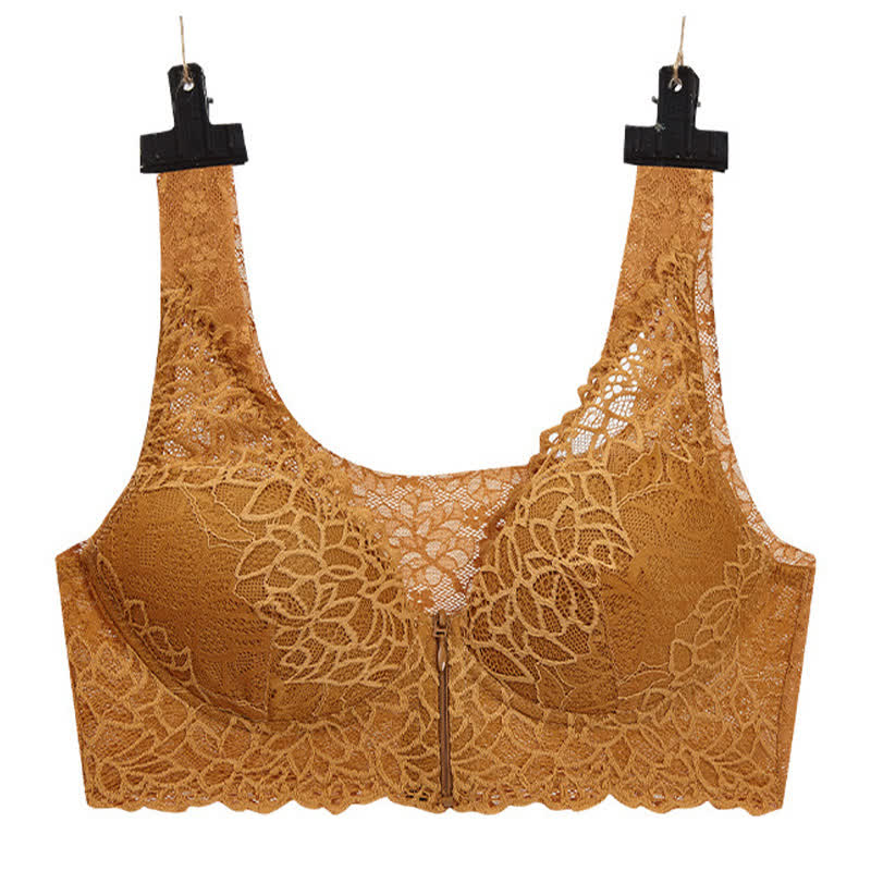 Soutien-gorge sexy sans armatures en dentelle grande taille avec fermeture éclair sur le devant