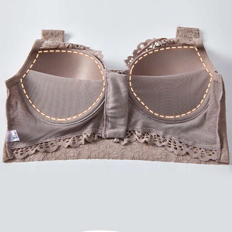 Soutien-gorge sexy sans armatures en dentelle grande taille avec fermeture éclair sur le devant