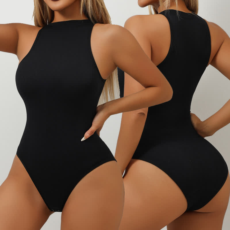 Body gainant sans manches à col rond de couleur unie