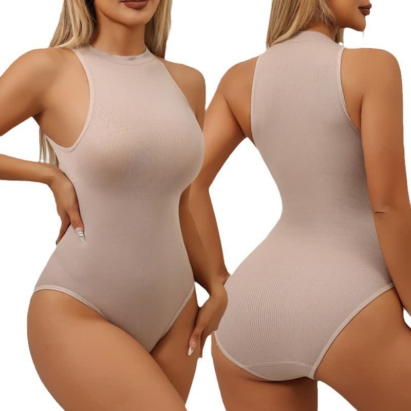 Body gainant sans manches à col rond de couleur unie