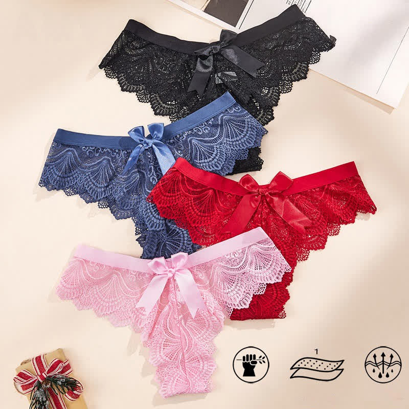 String sexy taille basse en dentelle avec nœud papillon (lot de 3)