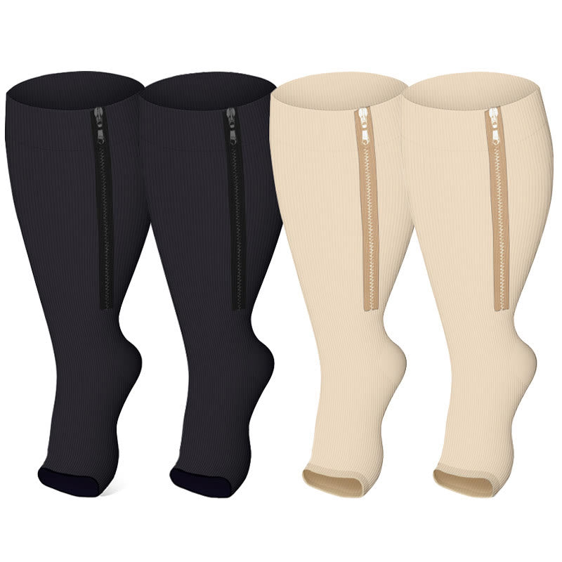 Chaussettes de compression à fermeture éclair et bout ouvert grande taille (2 paires) - Multicolore - 7XL - image 1