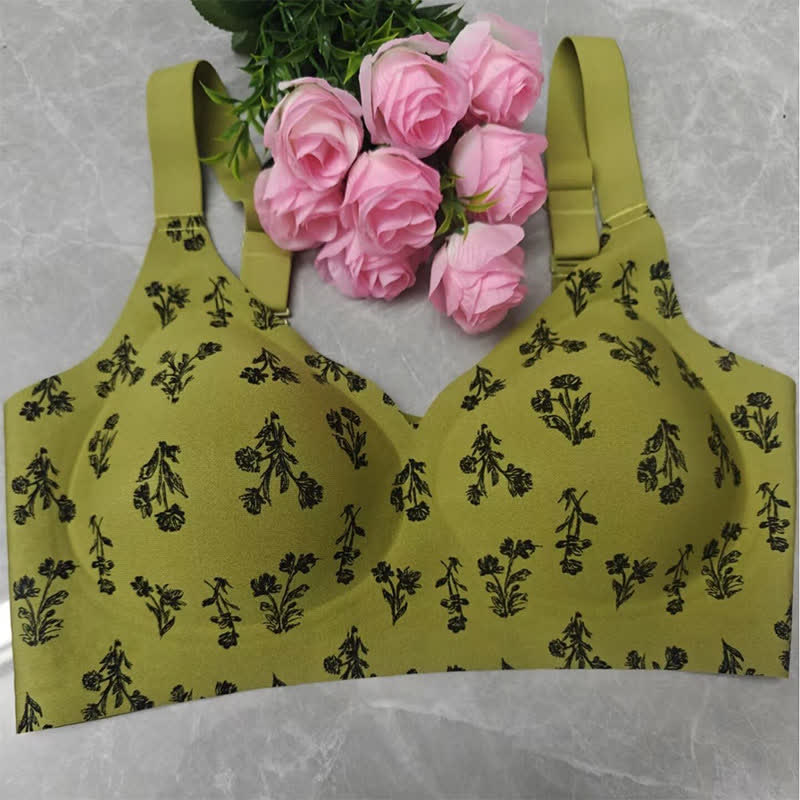 Soutien-gorge push-up sans armatures grande taille à imprimé floral léopard - Vert - 5XL - image 7