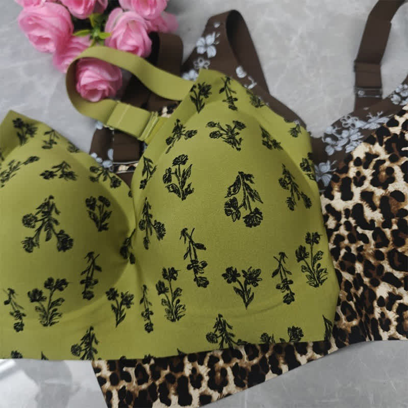 Soutien-gorge push-up sans armatures grande taille à imprimé floral léopard - image 6