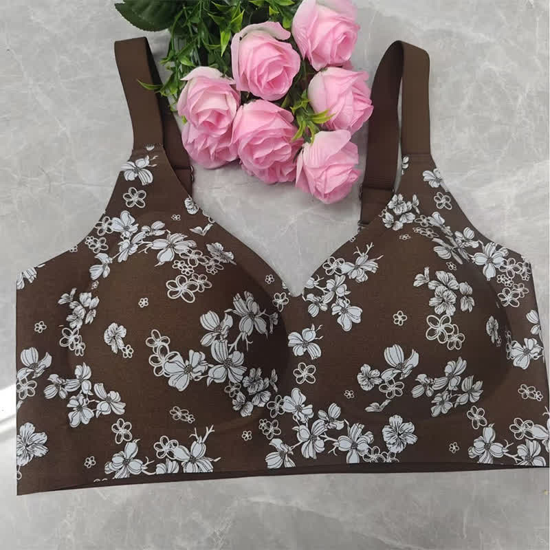 Soutien-gorge push-up sans armatures grande taille à imprimé floral léopard - Brun - 5XL - image 9