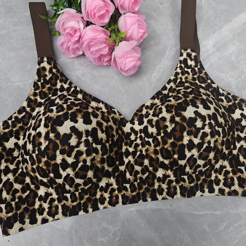 Soutien-gorge push-up sans armatures grande taille à imprimé floral léopard - Léopard - 5XL - image 11