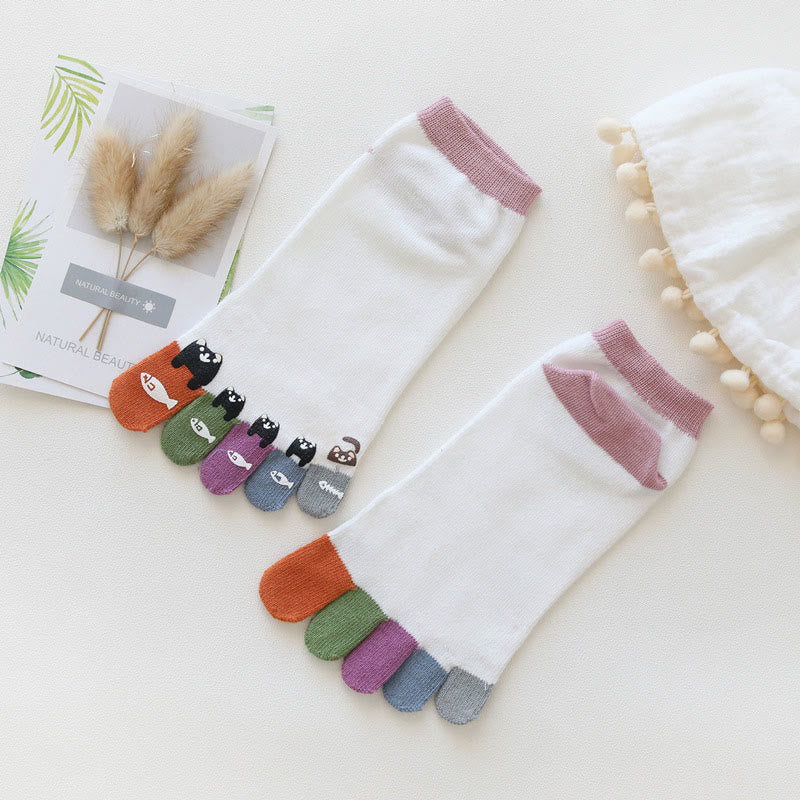 Chaussettes d'alignement de chevilles motif poisson-chat (5 paires)