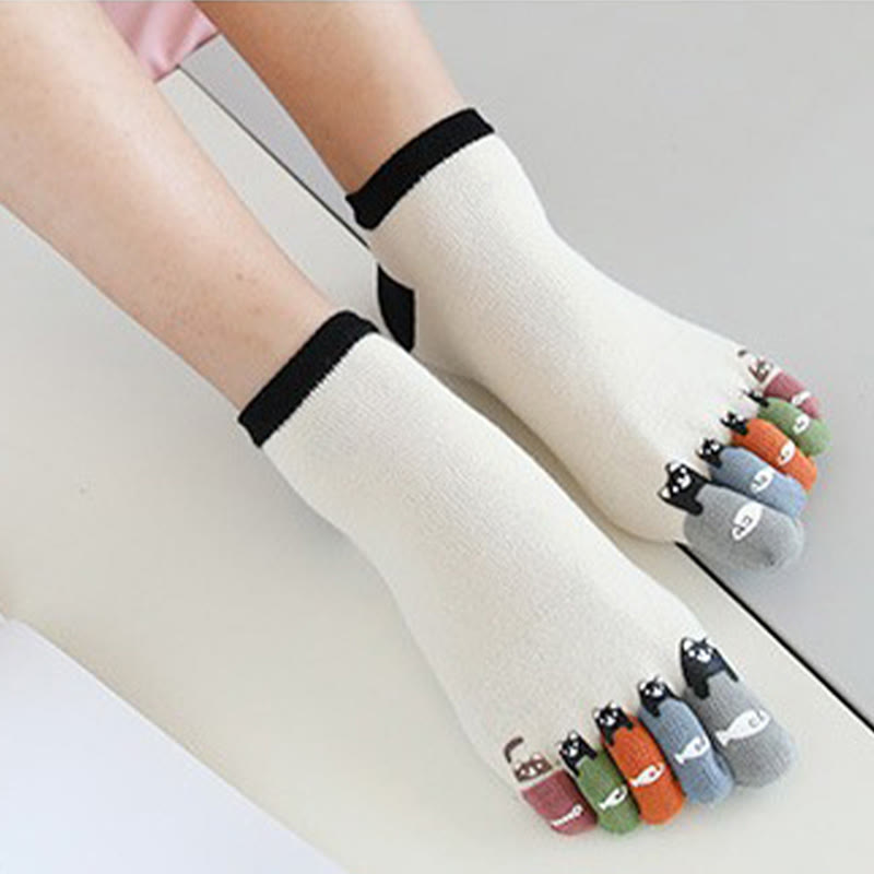 Chaussettes d'alignement de chevilles motif poisson-chat (5 paires)