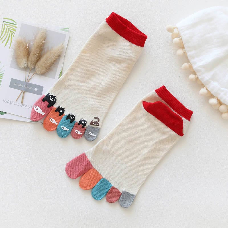 Chaussettes d'alignement de chevilles motif poisson-chat (5 paires)