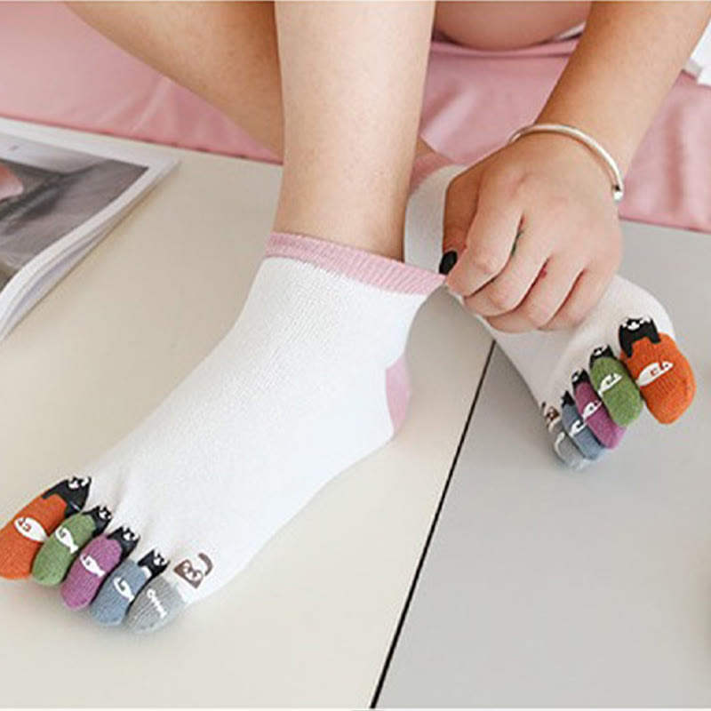 Chaussettes d'alignement de chevilles motif poisson-chat (5 paires)