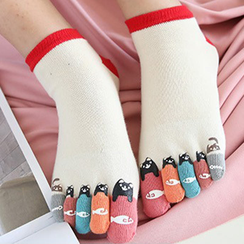 Chaussettes d'alignement de chevilles motif poisson-chat (5 paires)