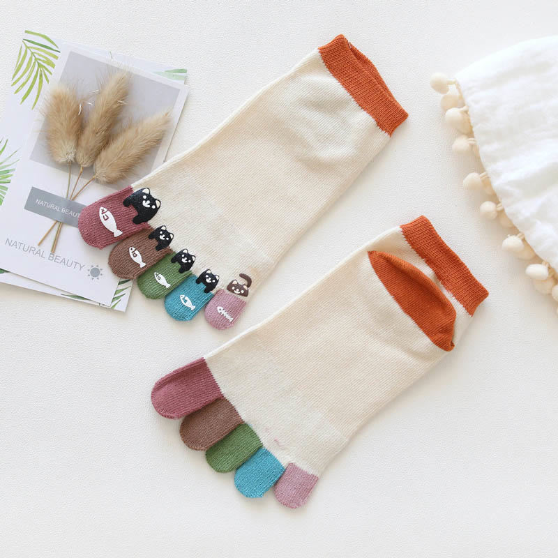 Chaussettes d'alignement de chevilles motif poisson-chat (5 paires)