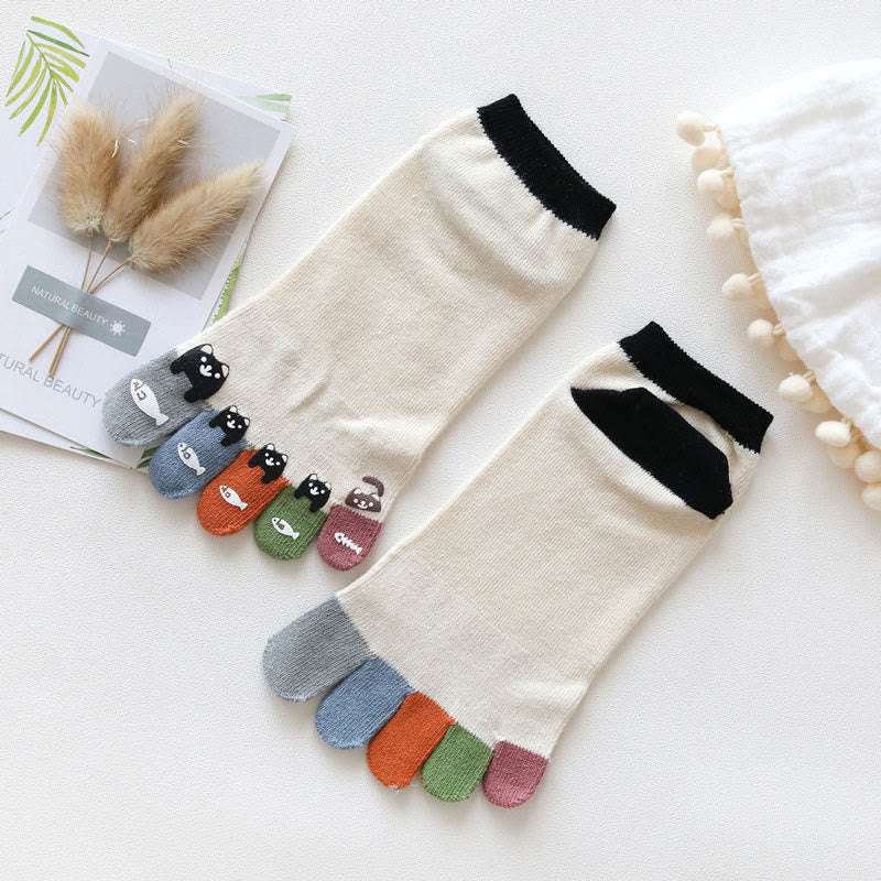 Chaussettes d'alignement de chevilles motif poisson-chat (5 paires)