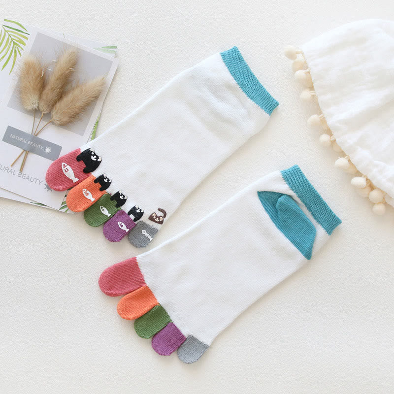 Chaussettes d'alignement de chevilles motif poisson-chat (5 paires)