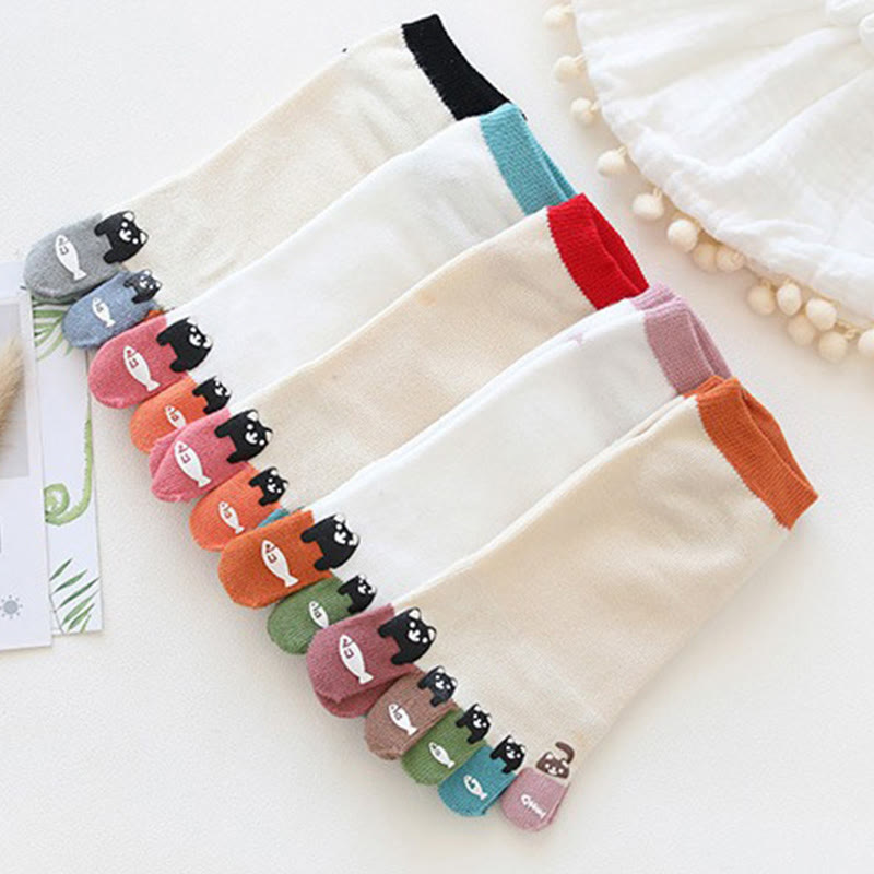 Chaussettes d'alignement de chevilles motif poisson-chat (5 paires)