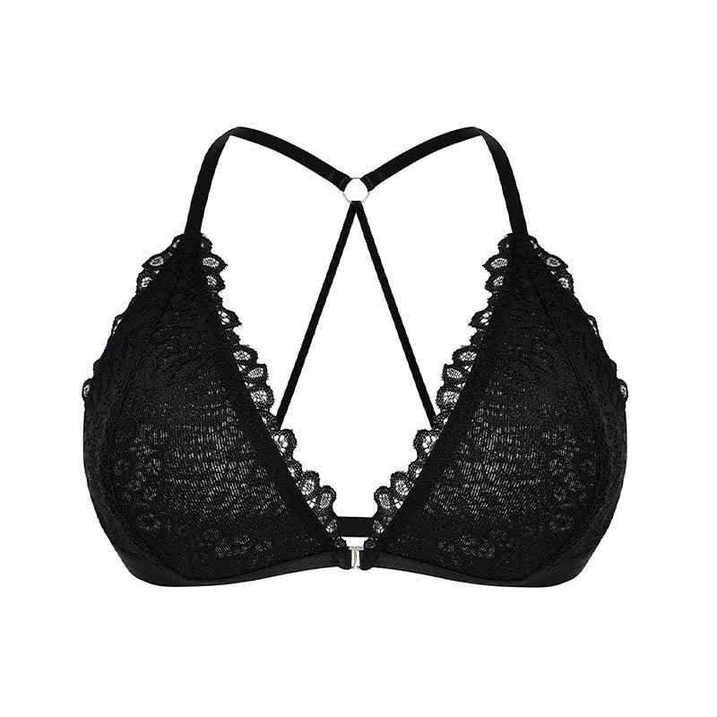 Soutien-gorge push-up sans armatures à bretelles spaghetti et bordure en dentelle