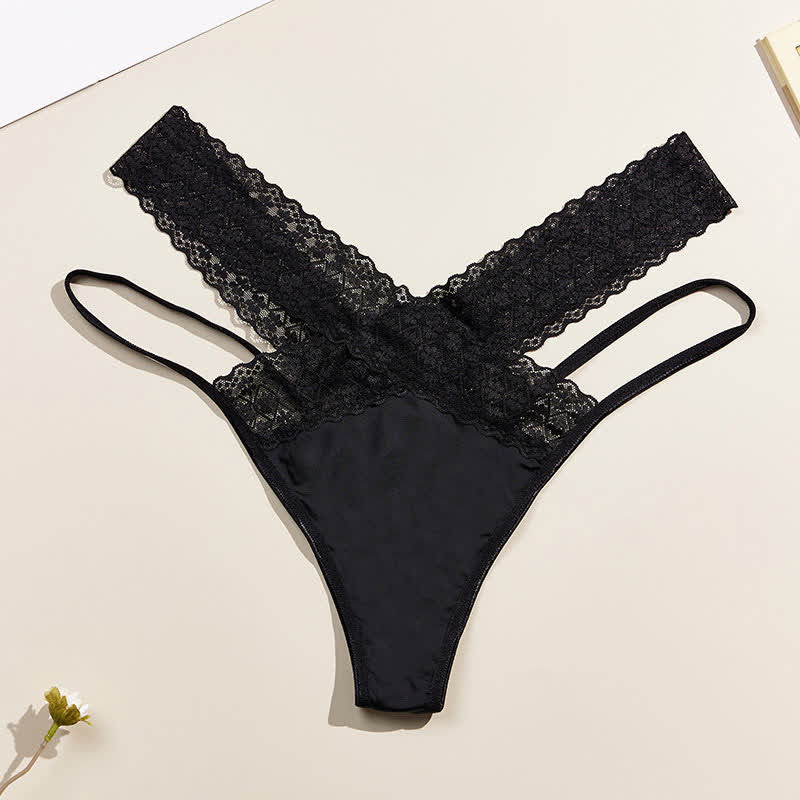 String taille basse en dentelle à découpes croisées (lot de 3)