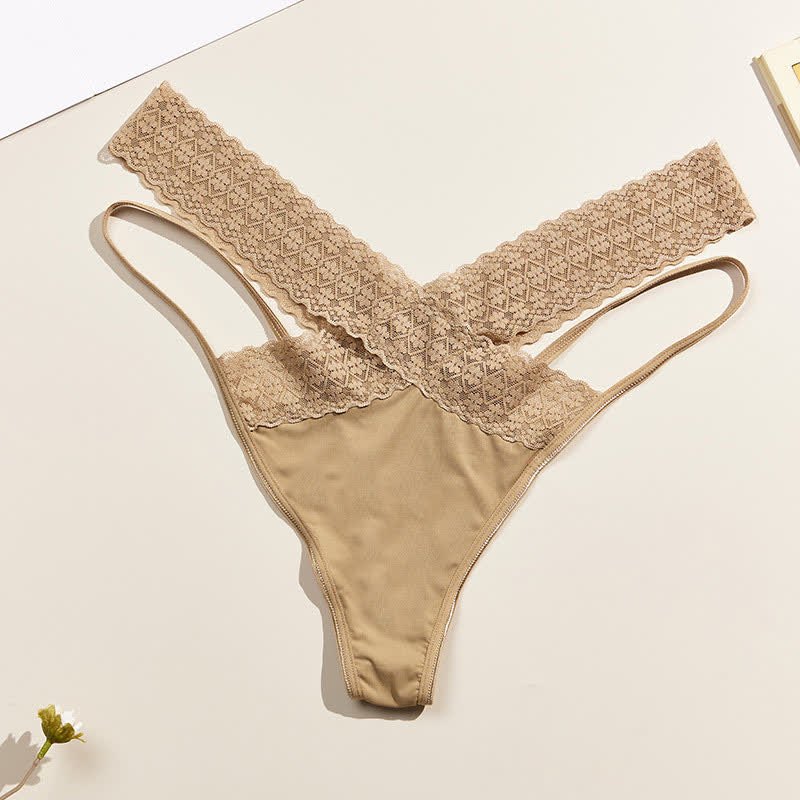 String taille basse en dentelle à découpes croisées (lot de 3)