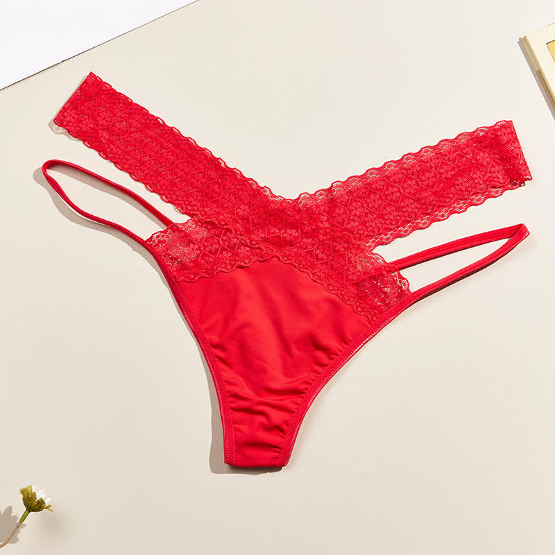 String taille basse en dentelle à découpes croisées (lot de 3)