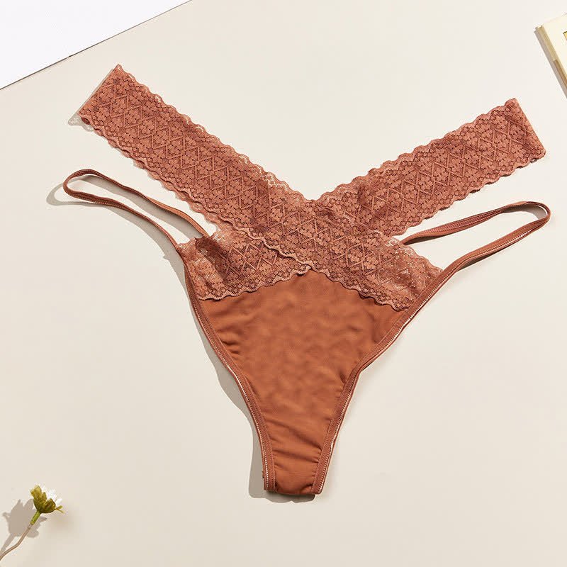 String taille basse en dentelle à découpes croisées (lot de 3)