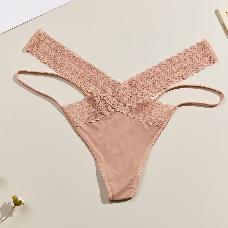String taille basse en dentelle à découpes croisées (lot de 3)