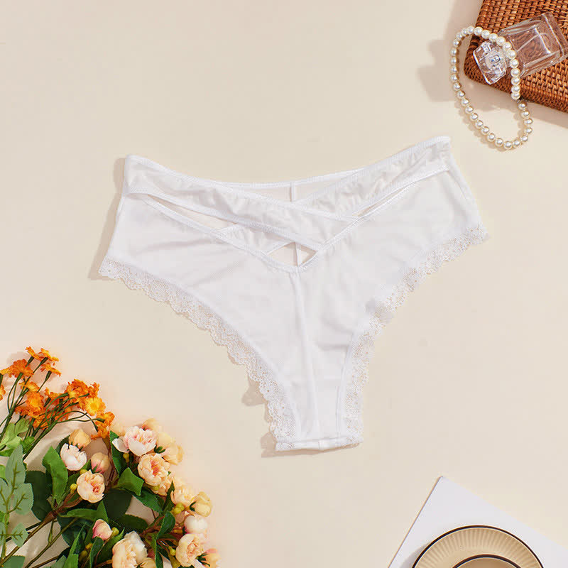 Culotte sexy taille moyenne en dentelle et soie glacée (lot de 2)