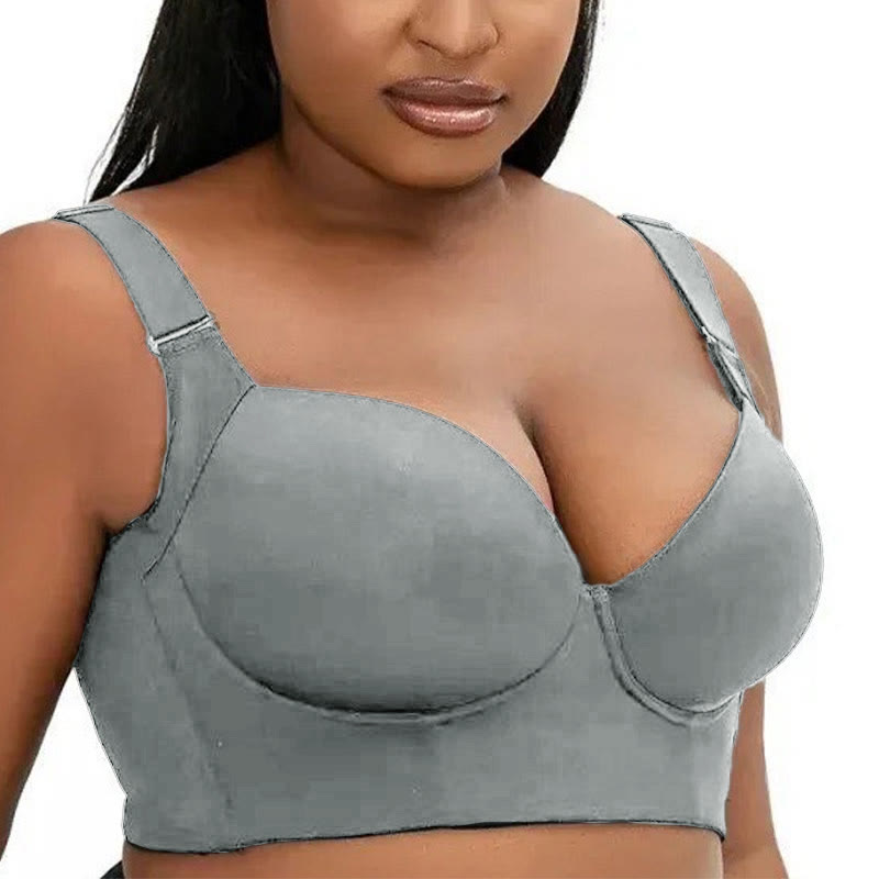 Soutiens-gorge gris grande taille à décolleté plongeant en V