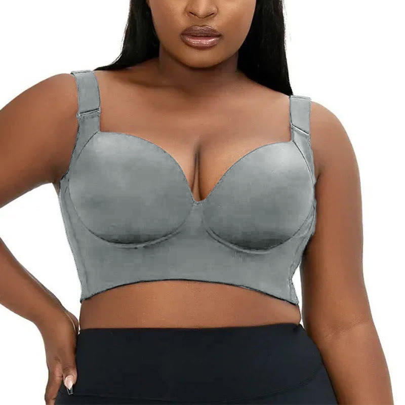 Soutiens-gorge gris grande taille à décolleté plongeant en V