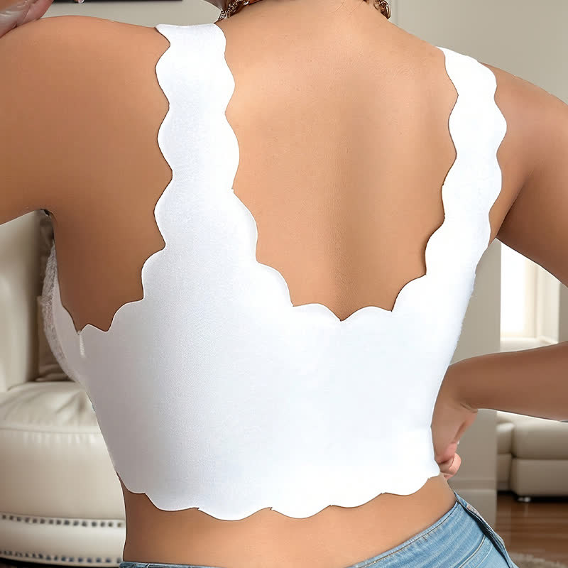 Soutien-gorge sans armatures grande taille sexy avec fermeture sur le devant et bretelles ondulées en dentelle