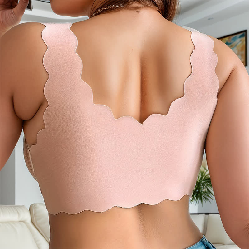 Soutien-gorge sans armatures grande taille sexy avec fermeture sur le devant et bretelles ondulées en dentelle