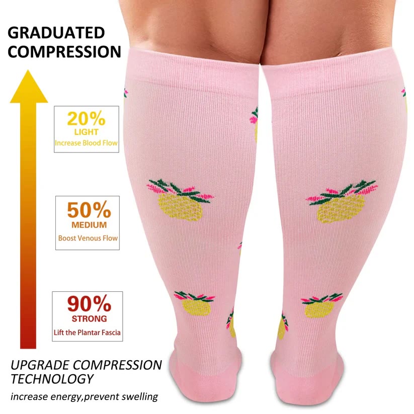 Chaussettes de compression ananas à motif empreintes de chien, grandes tailles (2XL-7XL) (3 paires)