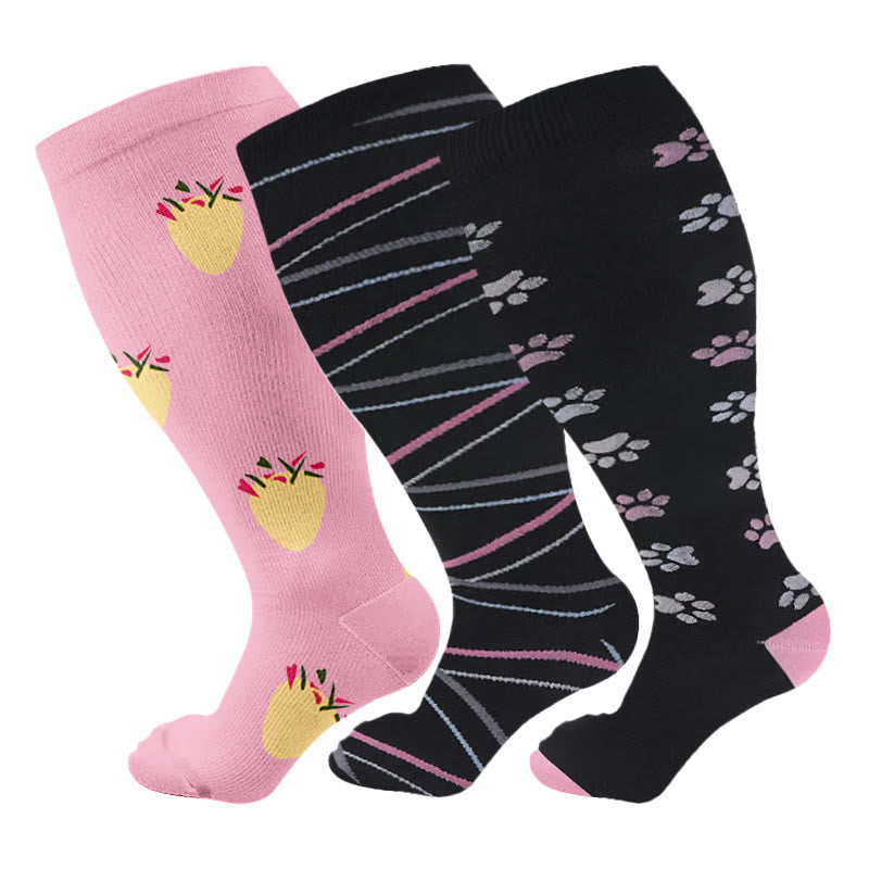 Chaussettes de compression ananas à motif empreintes de chien, grandes tailles (2XL-7XL) (3 paires)
