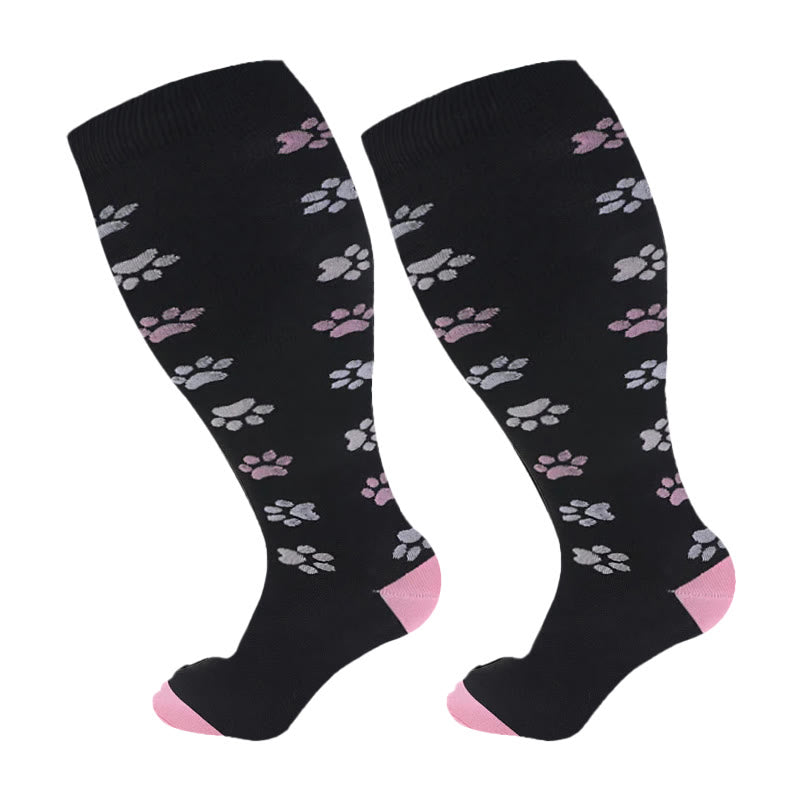 Chaussettes de compression ananas à motif empreintes de chien, grandes tailles (2XL-7XL) (3 paires)