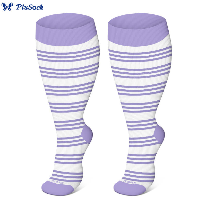 Chaussettes de compression à rayures violettes grande taille (3 paires) - image 3