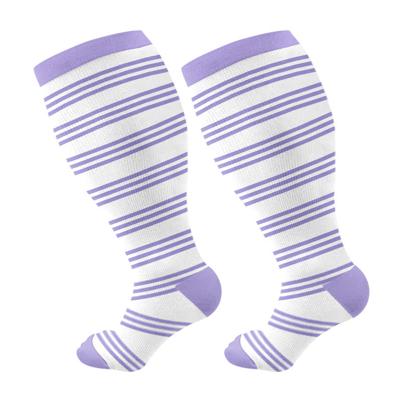 Chaussettes de compression à rayures violettes grande taille (3 paires) - Violet - 4XL - image 7