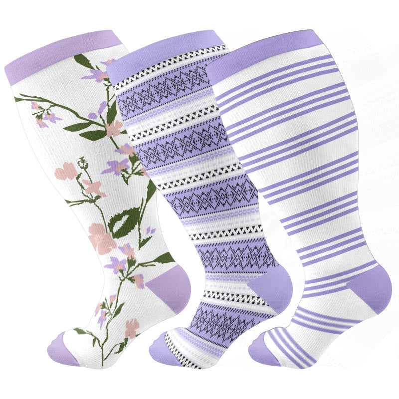 Chaussettes de compression à rayures violettes grande taille (3 paires) - Multicolore - 4XL - image 5