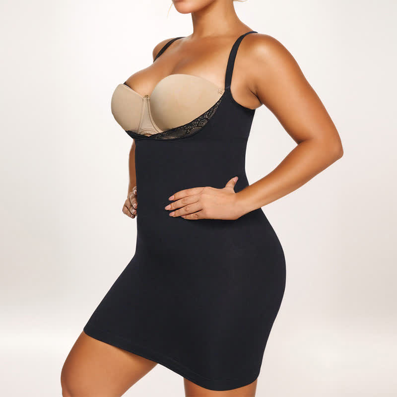 Robe body gainante en dentelle à buste ouvert
