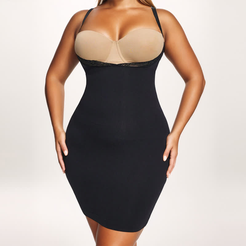 Robe body gainante en dentelle à buste ouvert