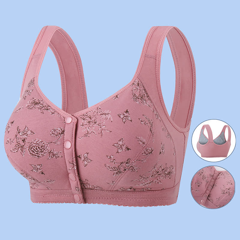 Soutien-gorge sans armatures à fermeture frontale et imprimé papillon et fleurs - Rose - 5XL - image 4