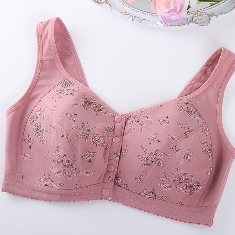 Soutien-gorge sans armatures à fermeture frontale et imprimé papillon et fleurs - image 3