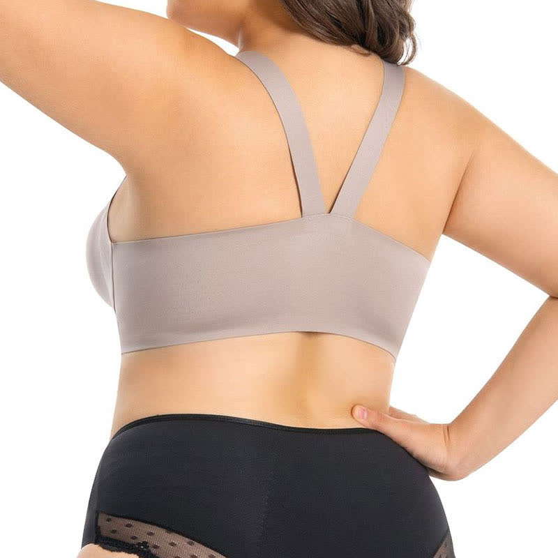 Soutien-gorge sans armatures à fermeture frontale et bonnets couvrants sans coutures