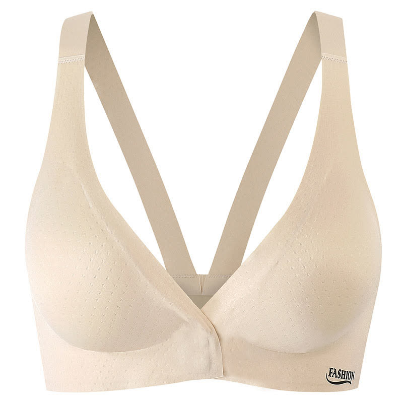 Soutien-gorge sans armatures à fermeture frontale et bonnets couvrants sans coutures