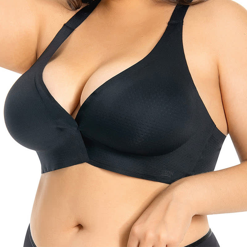 Soutien-gorge sans armatures à fermeture frontale et bonnets couvrants sans coutures