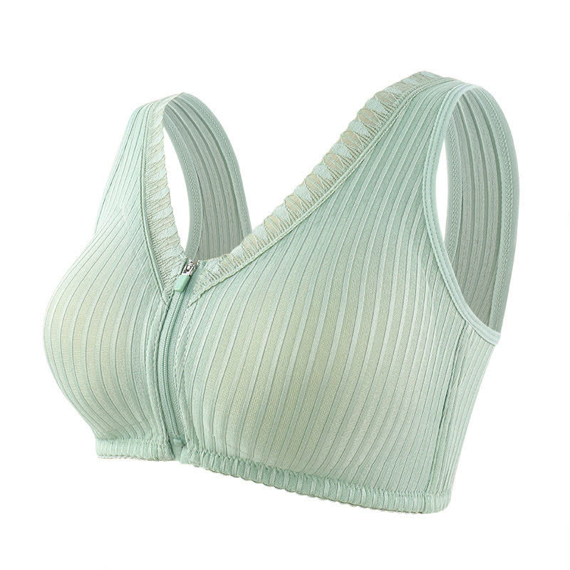 Soutien-gorge sans armatures à bonnets fixes et fermeture éclair sur le devant