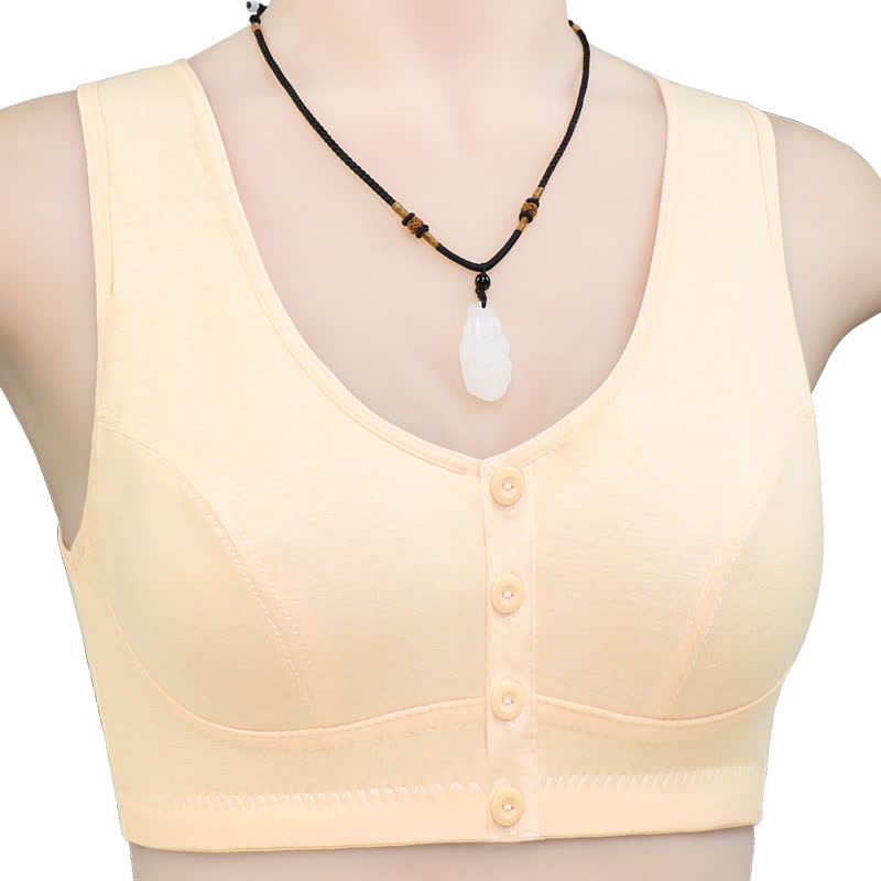 Soutien-gorge sans armatures à boutons sur le devant de couleur unie