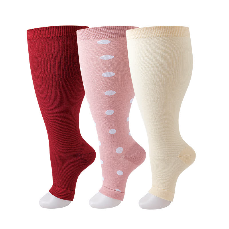 Chaussettes de compression à pois grande taille à bout ouvert (3 paires) - Multicolore - 4XL - image 6