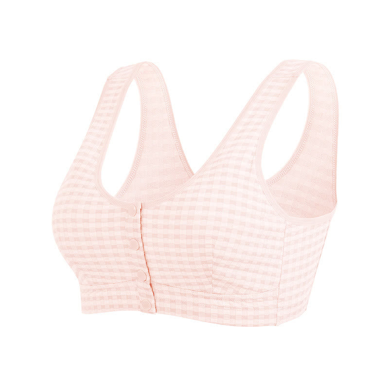 Soutien-gorge sans armatures à carreaux en coton grande taille avec fermeture sur le devant