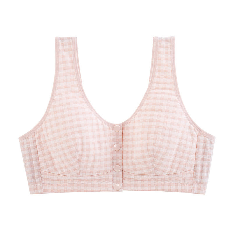 Soutien-gorge sans armatures à carreaux en coton grande taille avec fermeture sur le devant