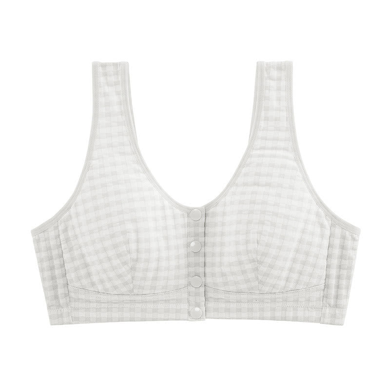 Soutien-gorge sans armatures à carreaux en coton grande taille avec fermeture sur le devant